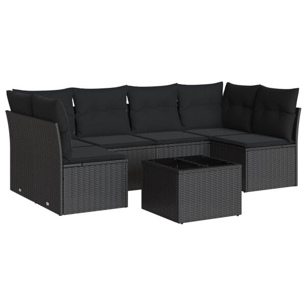 vidaXL 7 Piece Garden Sofa Set with Cushions Black Poly Rattan