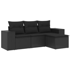 vidaXL 4 Piece Garden Sofa Set with Cushions Black Poly Rattan