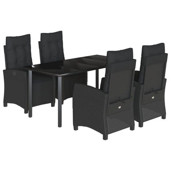 vidaXL 5 Piece Garden Dining Set with Cushions Black Poly Rattan