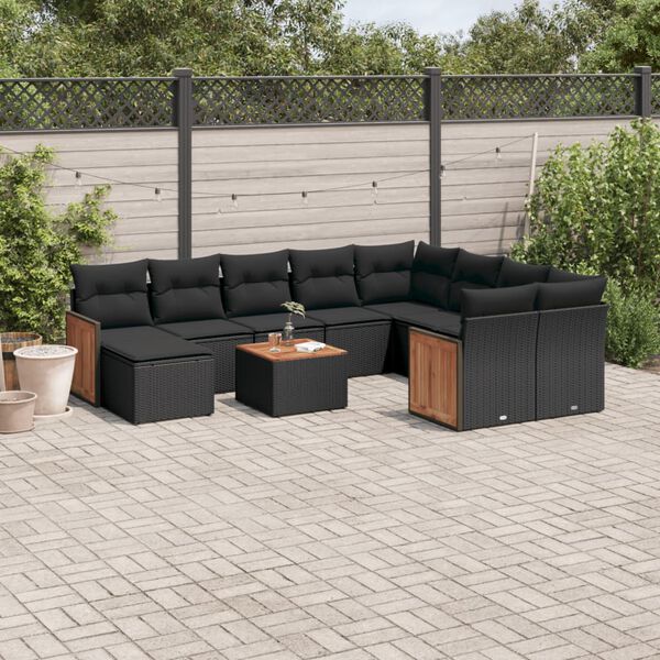 vidaXL 11 Piece Garden Sofa Set with Cushions Black Poly Rattan