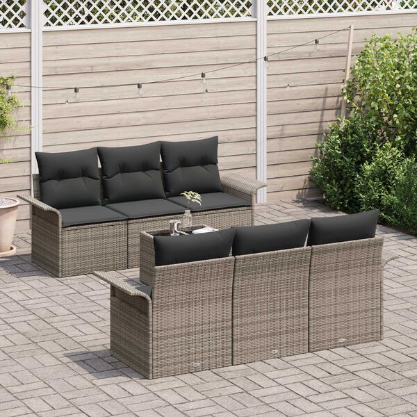 vidaXL Garden Sofa Set with Cushion 7 pcs Grey Poly Rattan