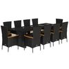 vidaXL 11 Piece Garden Dining Set with Cushions Black Poly Rattan