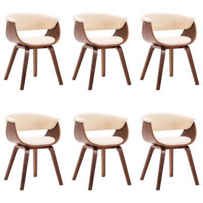 vidaXL Dining Chairs 6 pcs Cream Bent Wood and Faux Leather