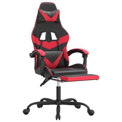vidaXL Swivel Gaming Chair with Footrest Black&Red Faux Leather