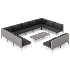 vidaXL 12 Piece Garden Lounge Set with Cushions Poly Rattan Dark Grey