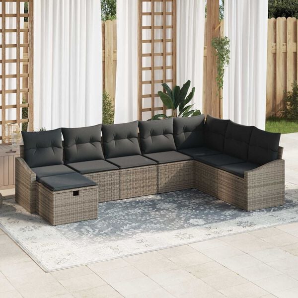 vidaXL Garden Sofa Set with Cushion 8 pcs Grey Poly rattan