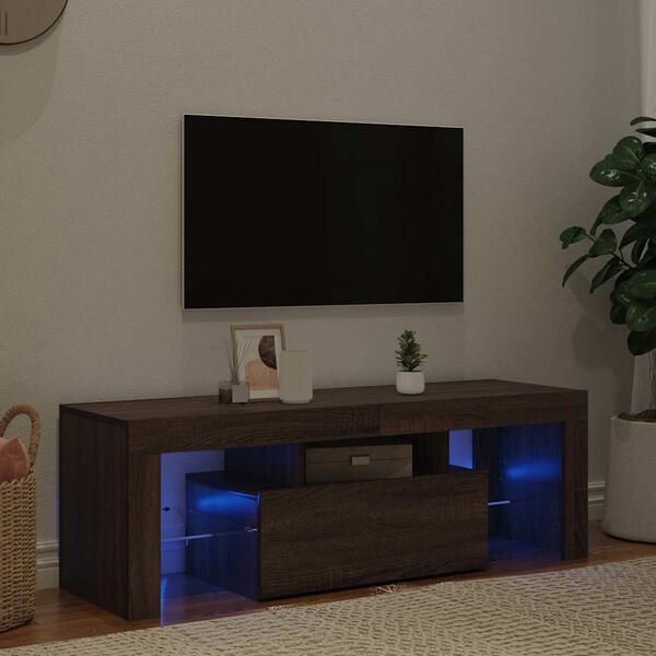 vidaXL TV Cabinet with LED Lights Brown Oak 120x35x40 cm