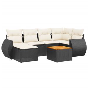 vidaXL 7 Piece Garden Sofa Set with Cushions Black Poly Rattan