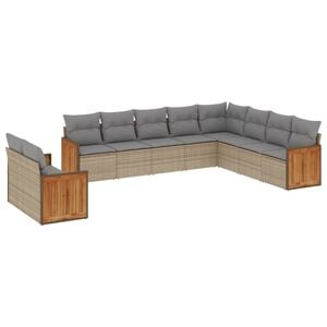 vidaXL 10 Piece Garden Sofa Set with Cushions Beige Poly Rattan