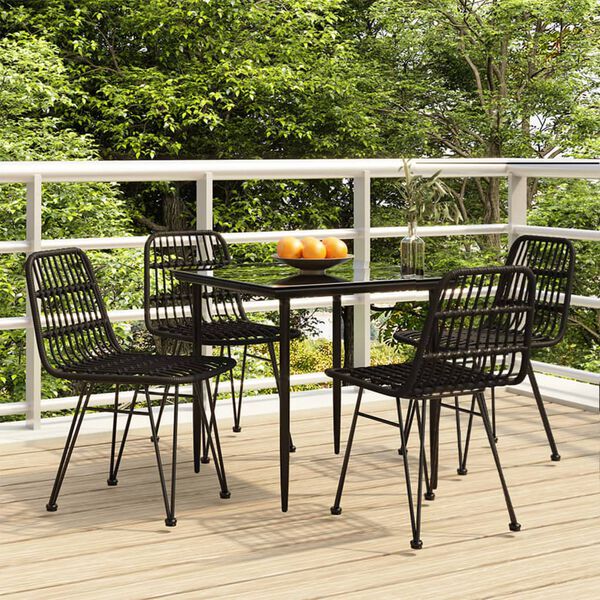 vidaXL 5 Piece Garden Dining Set Black Poly Rattan