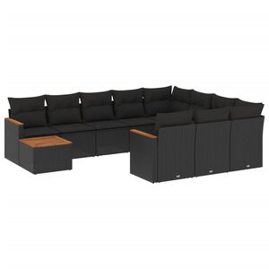 vidaXL 11 Piece Garden Sofa Set with Cushions Black Poly Rattan