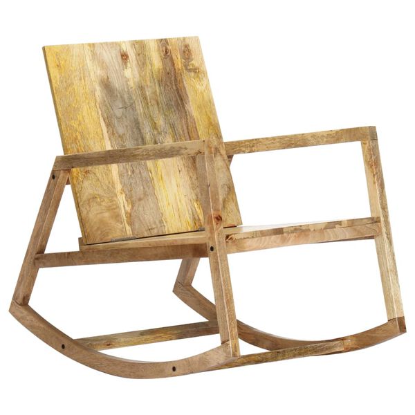 vidaXL Rocking Chair Brown Real Leather and Solid Mango Wood