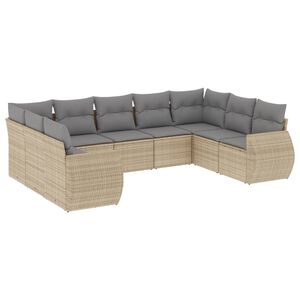 vidaXL 9 Piece Garden Sofa Set with Cushions Beige Poly Rattan