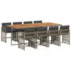 vidaXL 9 Piece Garden Dining Set with Cushions Grey Poly Rattan