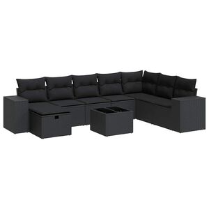 vidaXL 8 Piece Garden Sofa Set with Cushions Black Poly Rattan
