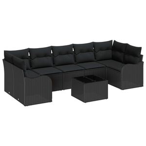 vidaXL Garden Sofa Set 8 pcs Black Poly Rattan and Steel and Glass