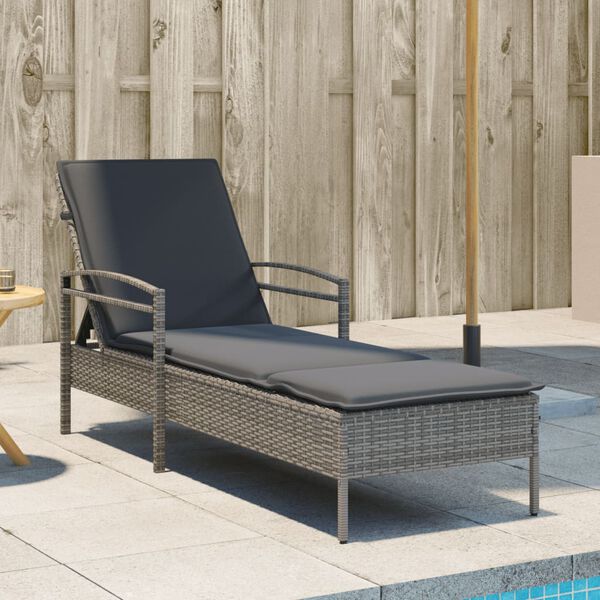 vidaXL Sun Lounger with Cushion Grey 63x200x81 cm Poly Rattan