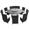 vidaXL 7 Piece Outdoor Dining Set with Cushions Poly Rattan Black