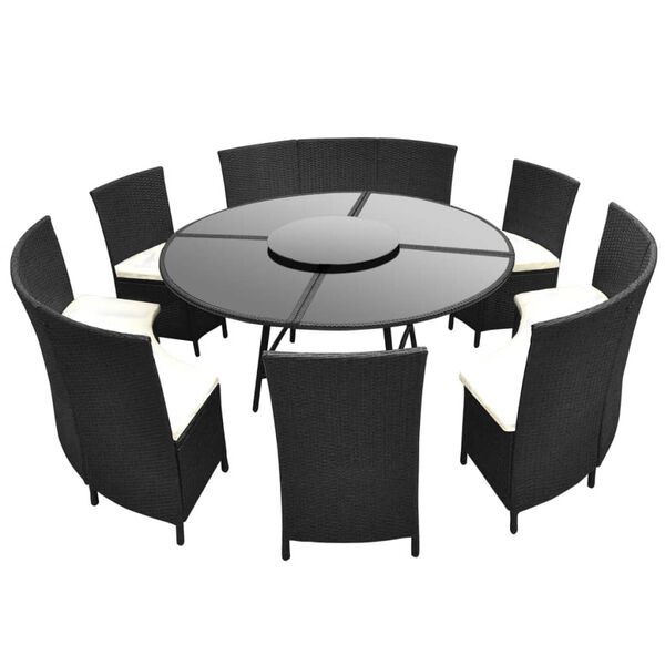 vidaXL 7 Piece Outdoor Dining Set with Cushions Poly Rattan Black