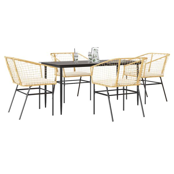 vidaXL 5 Piece Garden Dining Set with Cushions Brown Poly Rattan Glass