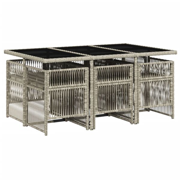 vidaXL 7 Piece Garden Dining Set with Cushions Light Grey Poly Rattan