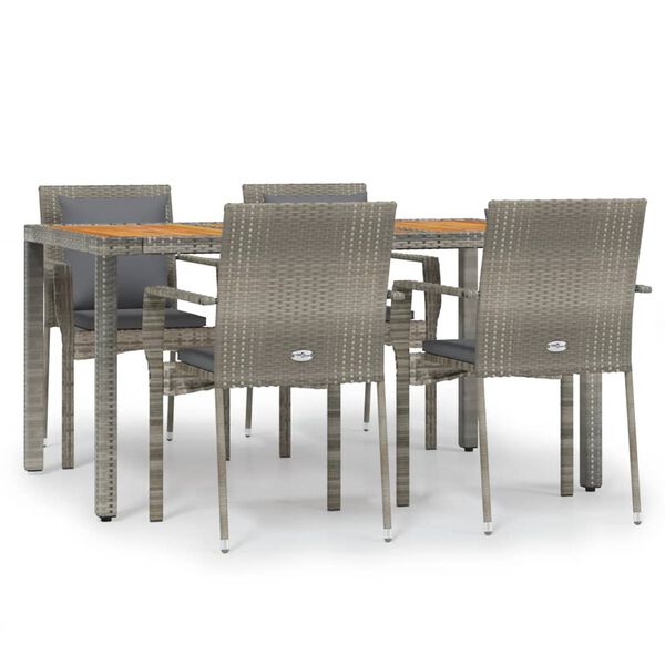 vidaXL 5 Piece Garden Dining Set with Cushions Grey Poly Rattan