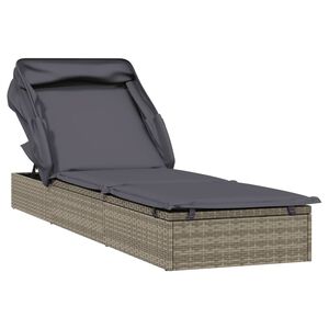 vidaXL Sunbed with Foldable Roof Grey 213x63x97 cm Poly Rattan
