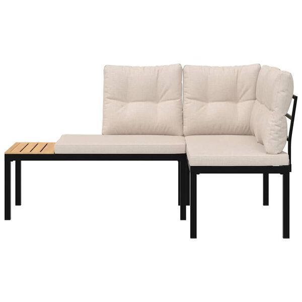 vidaXL Garden Benches 2 pcs with Cushions Black Powder-coated Steel