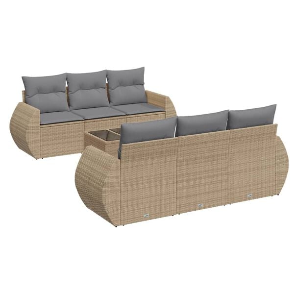 vidaXL 7 Piece Garden Sofa Set with Cushions Beige Poly Rattan
