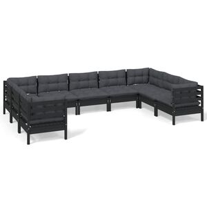 vidaXL 9 Piece Garden Lounge Set with Cushions Black Pinewood