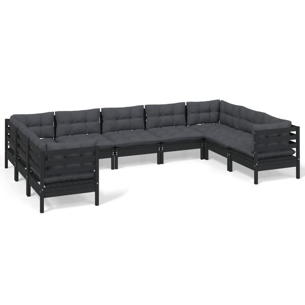vidaXL 9 Piece Garden Lounge Set with Cushions Black Pinewood
