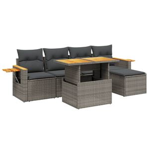 vidaXL 6 Piece Garden Sofa Set with Cushions Grey Poly Rattan