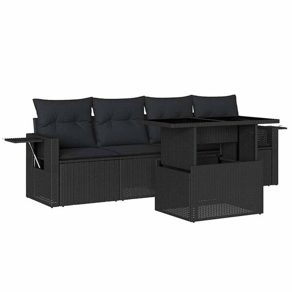 vidaXL 5 Piece Garden Sofa Set with Cushions Black Poly Rattan