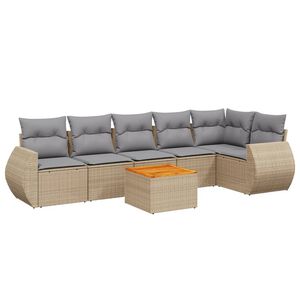 vidaXL 7 Piece Garden Sofa Set with Cushions Beige Poly Rattan