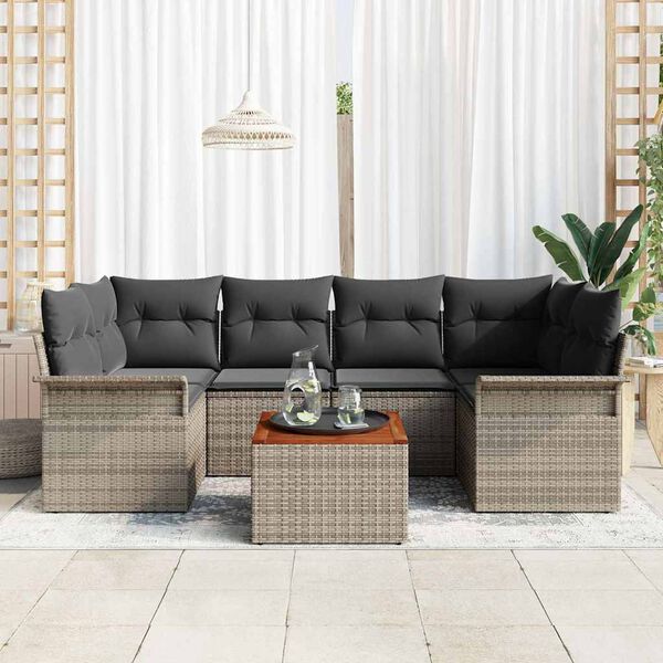 vidaXL Garden Sofa Set 7 pcs Grey Poly rattan