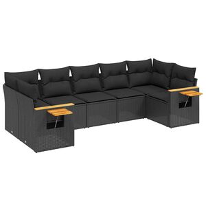 vidaXL 7 Piece Garden Sofa Set with Cushions Black Poly Rattan