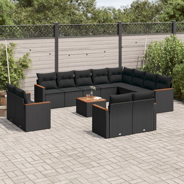 vidaXL 13 Piece Garden Sofa Set with Cushions Black Poly Rattan