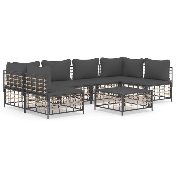 vidaXL 7 Piece Garden Lounge Set with Cushions Anthracite Poly Rattan