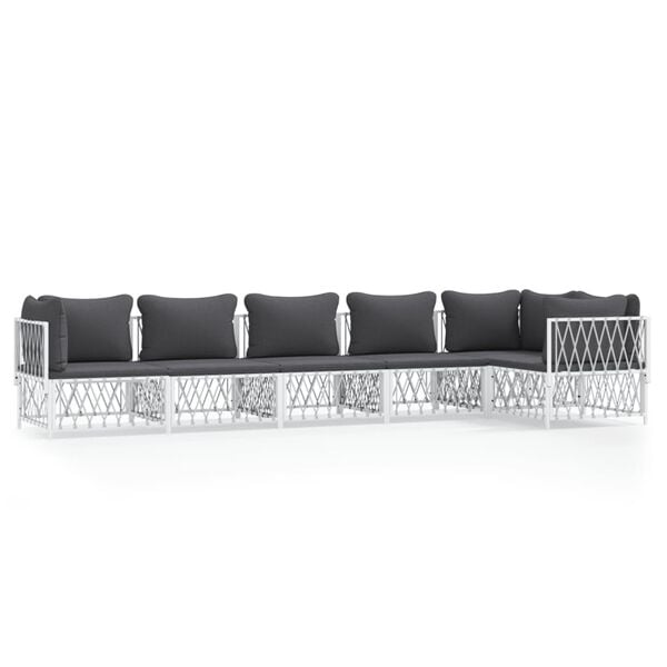 vidaXL 6 Piece Garden Lounge Set with Cushions White Steel