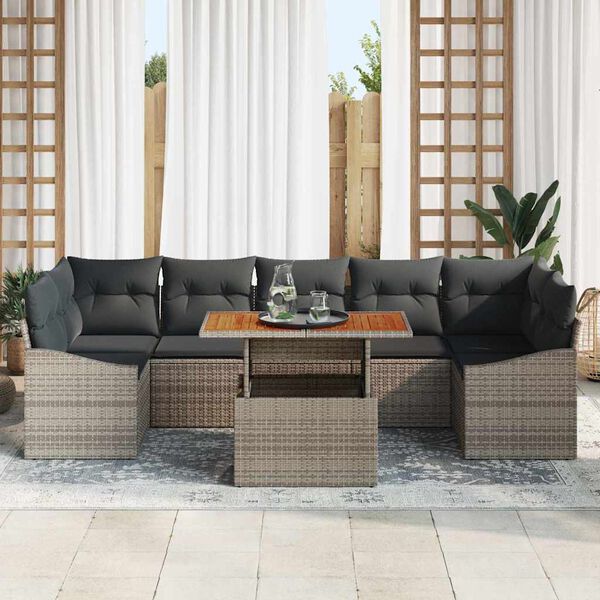 vidaXL Garden Sofa Set 8 pcs Grey Poly Rattan and Powder-Coated Steel