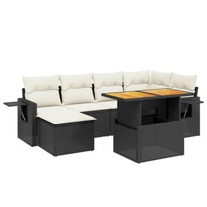 vidaXL 7 Piece Garden Sofa Set with Cushions Black Poly Rattan