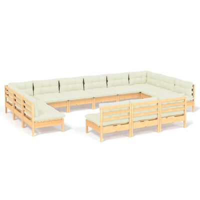vidaXL 13 Piece Garden Lounge Set with Cream Cushions Solid Pinewood