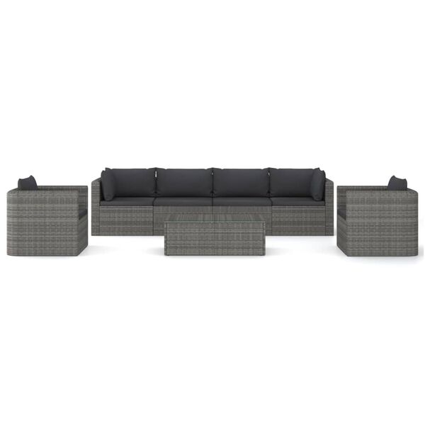vidaXL 7 Piece Garden Lounge Set with Cushions Poly Rattan Grey