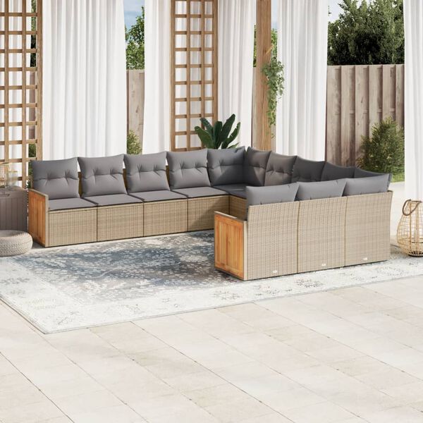 vidaXL 11 Piece Garden Sofa Set with Cushions Beige Poly Rattan