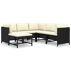 vidaXL 6 Piece Garden Lounge Set with Cushions Poly Rattan Black