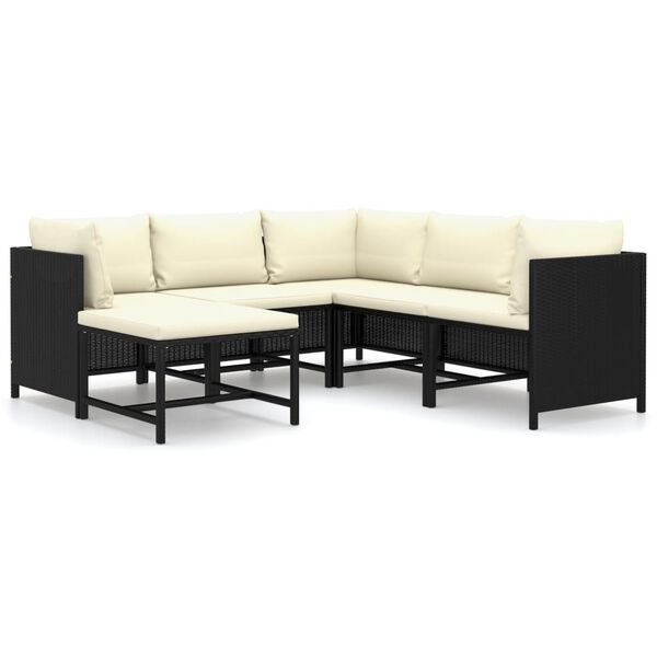 vidaXL 6 Piece Garden Lounge Set with Cushions Poly Rattan Black