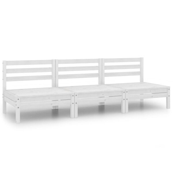 vidaXL 3 Piece Garden Lounge Set White Solid Pinewood