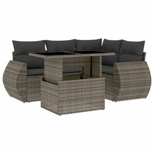 vidaXL 5 Piece Garden Sofa Set with Cushions Grey Poly Rattan