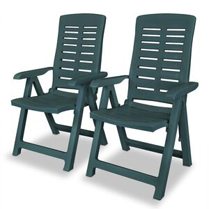vidaXL Reclining Folding Chairs 2 pcs Plastic Green