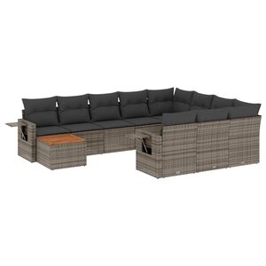 vidaXL 11 Piece Garden Sofa Set with Cushions Grey Poly Rattan